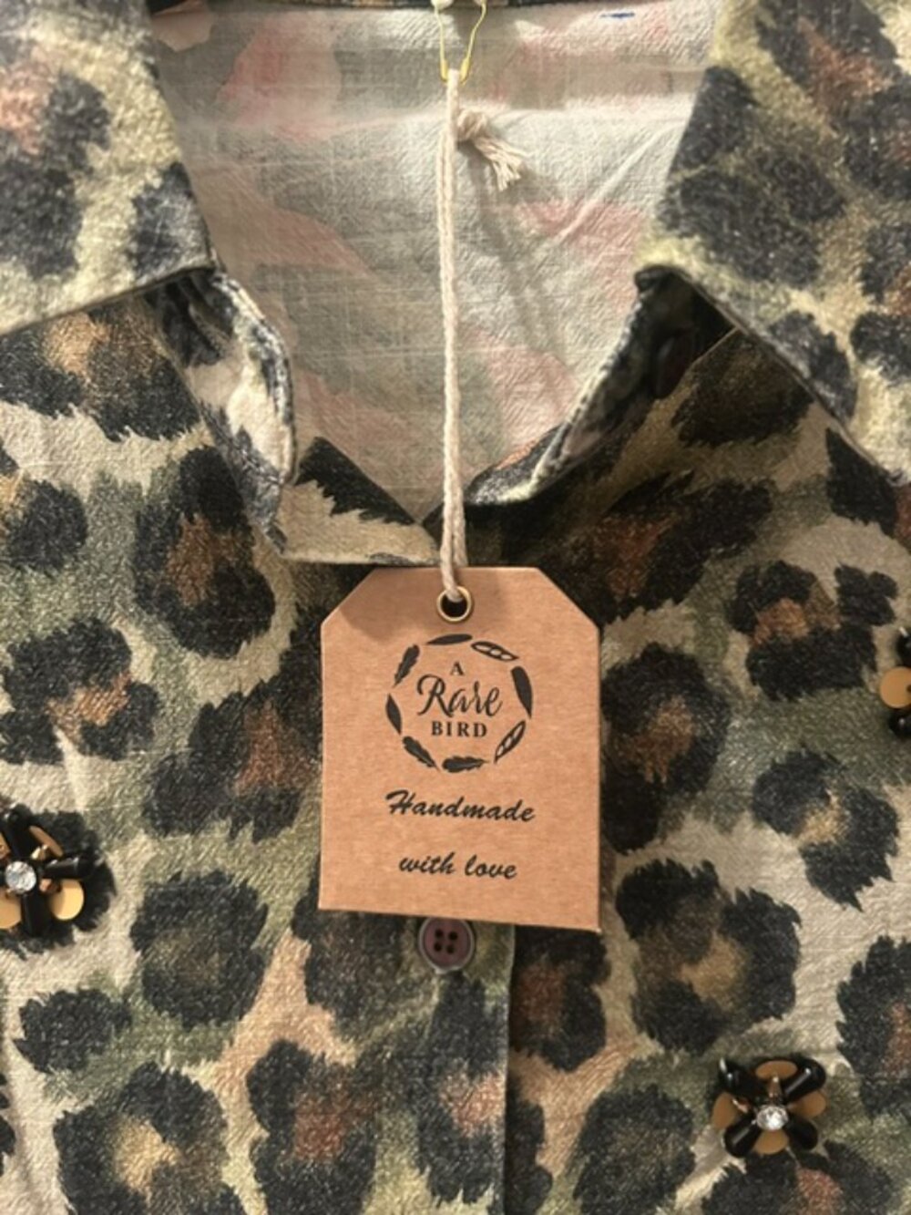 A Rare Bird Leopard Floral Print Crochet Beaded Button Front Garden Jacket NWT - Picture 3 of 16